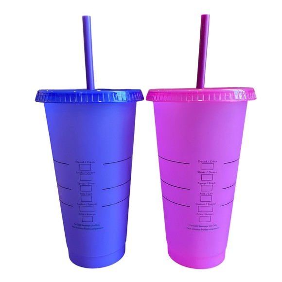 Starbucks 24oz Purple Cold Cups Set of 2 w/ Lids & Straws - Picture 2 of 4